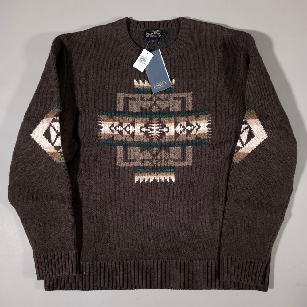 Pendleton Chief Joseph Sweater Mens‎ XXL Brown Lambswool Graphic Crewneck NWT